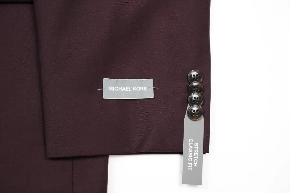 Michael Kors Kidwell Suit Jacket Mens 48 L Burgundy Wool Stretch Classic Fit